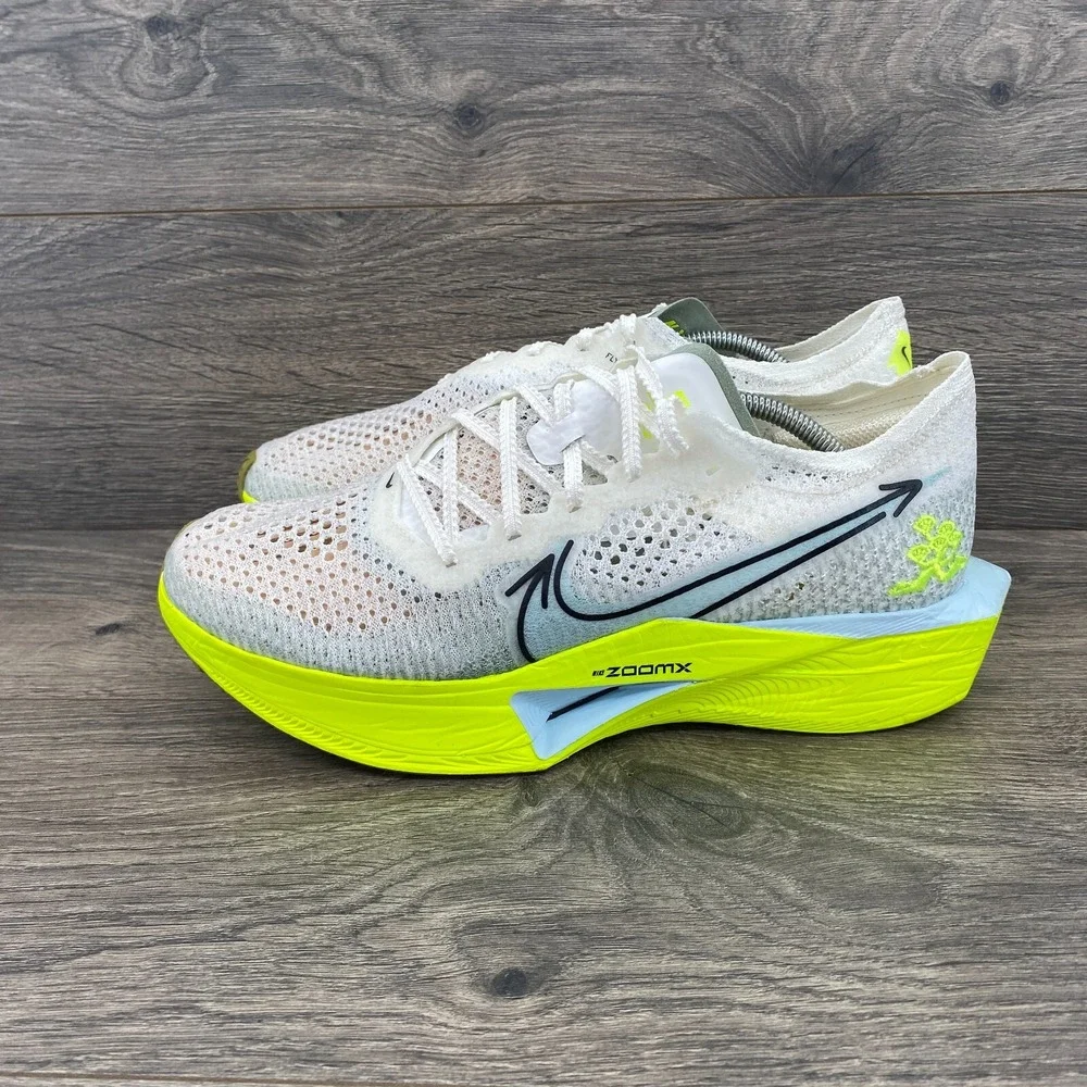 Nike ZoomX Vaporfly Next 3% FK Sail Volt Running Shoes Men's Size 8 White HQ3450